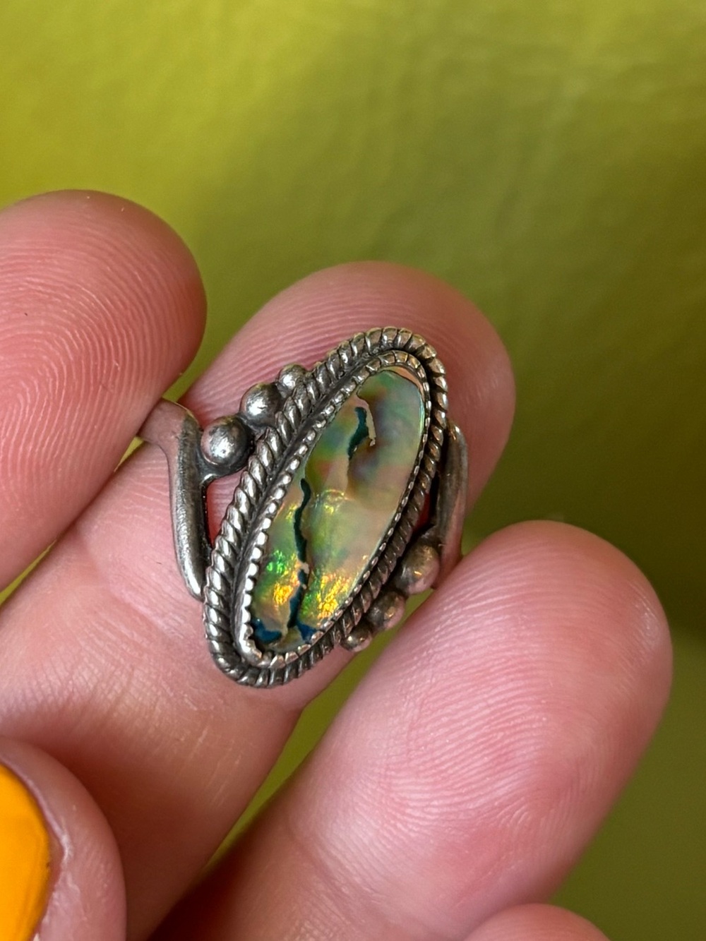 Vintage Sterling Silver Abalone Shell Ring Southwestern Size 7.25